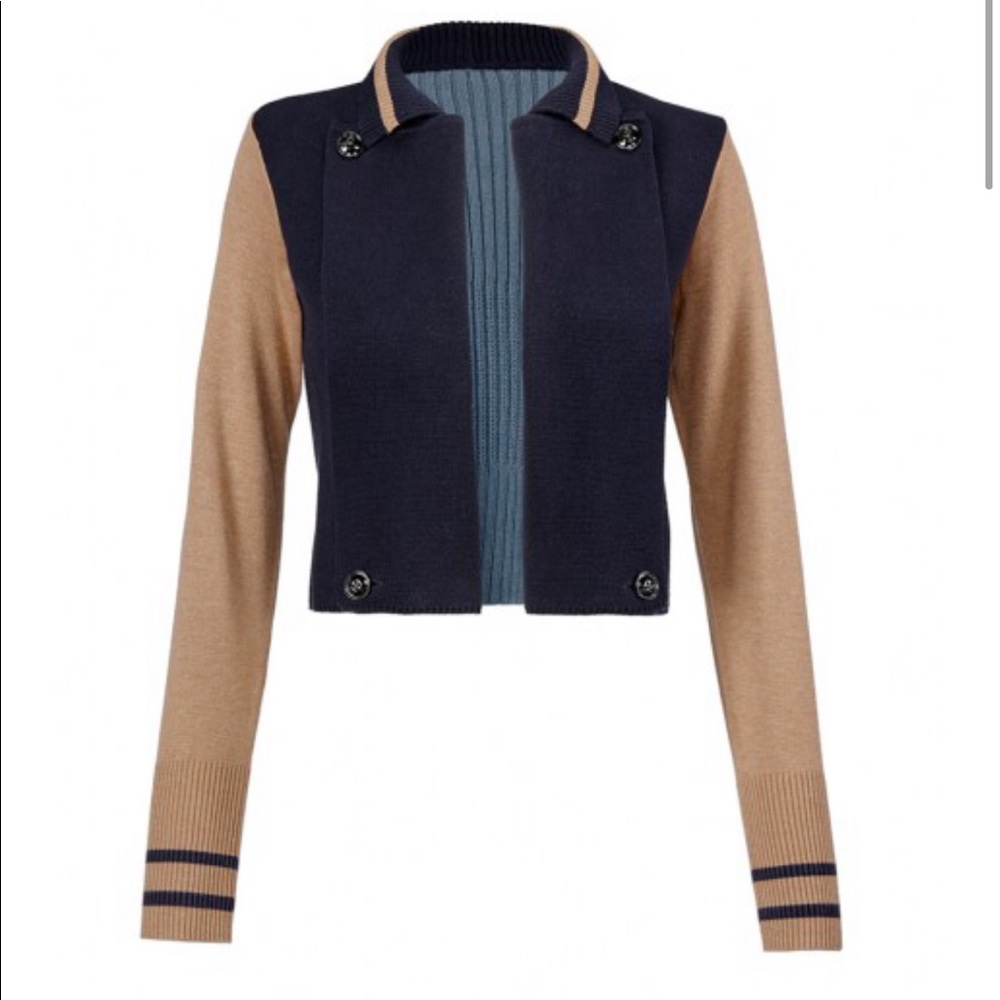 Cropped tan & navy cardigan